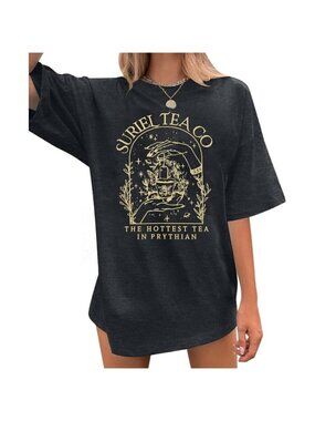 women's Polyester blend Oversized Graphic Tee  Suriel Tea Bookish Tshirt